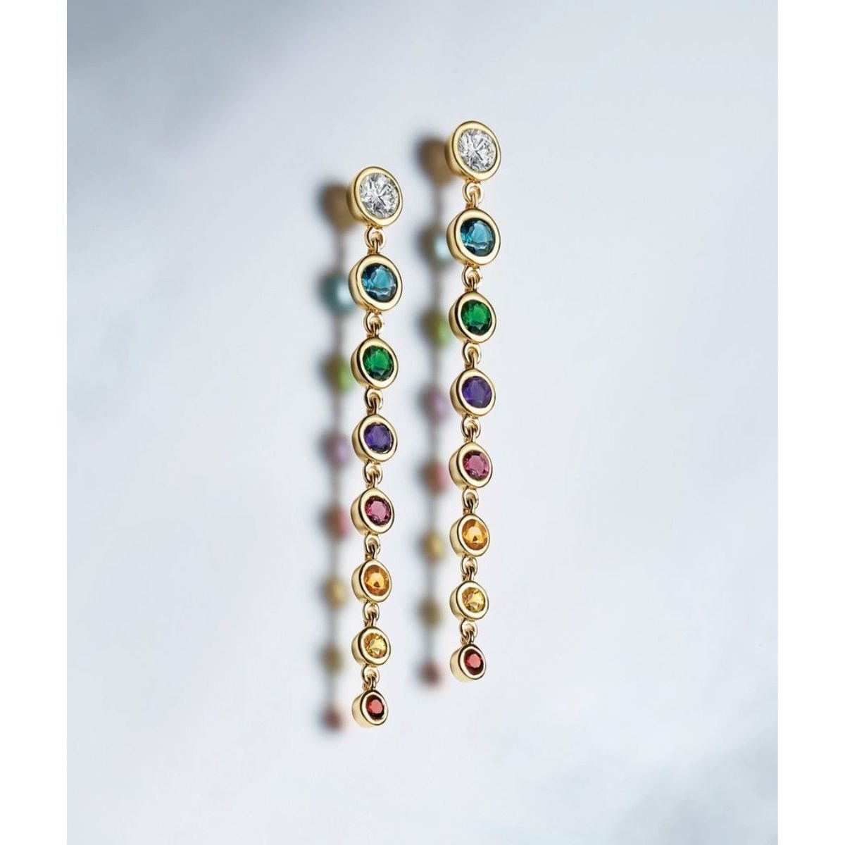 Graduated Rainbow Gemstone Dangle Earrings - Camille Jewelry