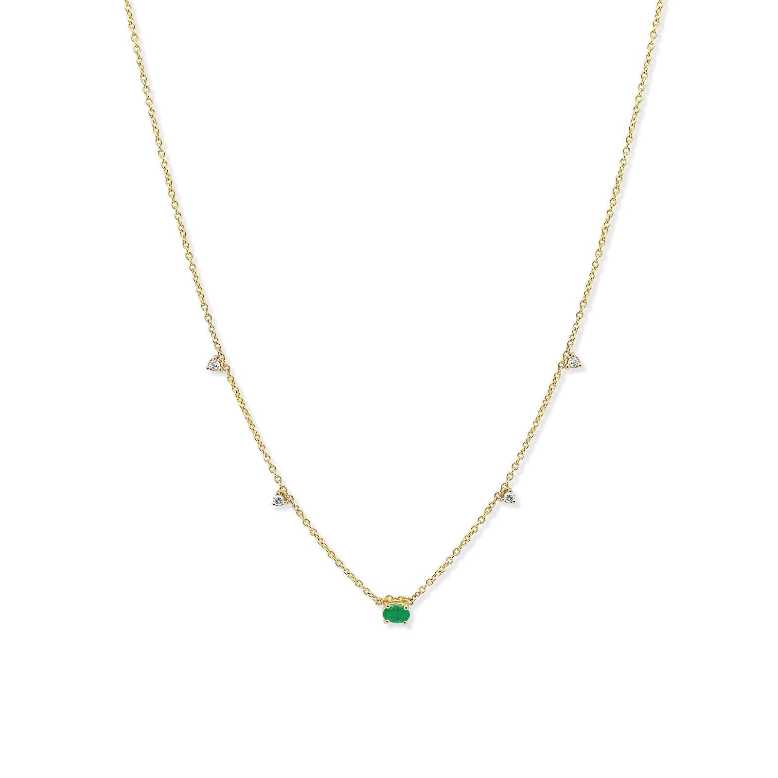 Kelly - 14K Gold Emerald & Diamond Station Necklace - Camille Jewelry