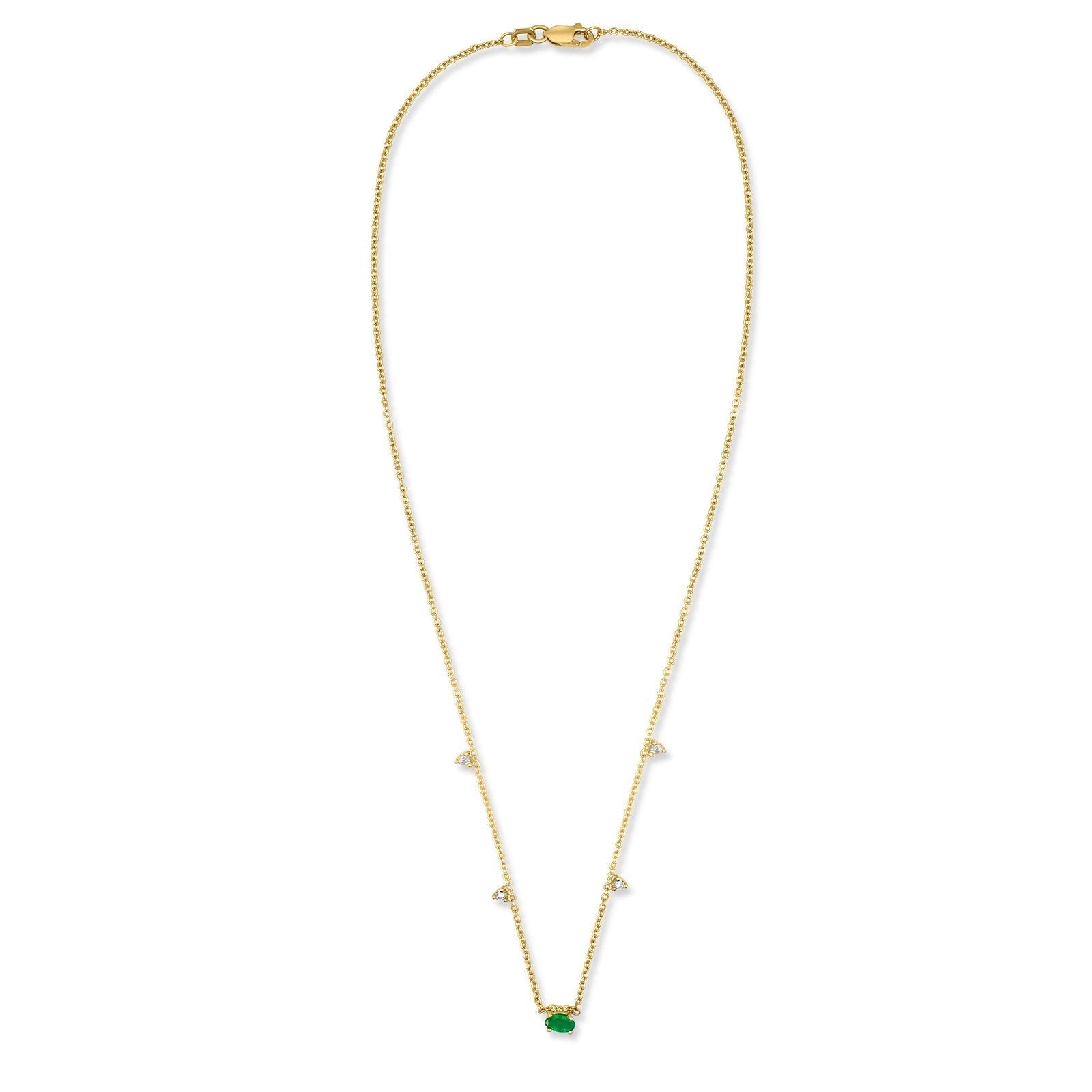 Kelly - 14K Gold Emerald & Diamond Station Necklace - Camille Jewelry