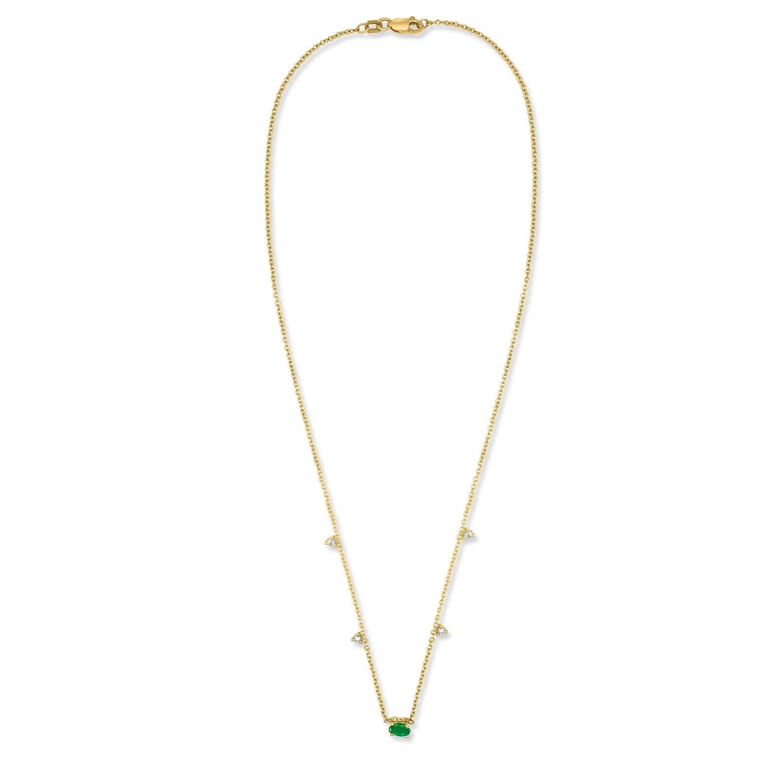 Kelly - 14K Gold Emerald &amp; Diamond Station Necklace - Camille Jewelry