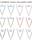 A variety of colors and length of strap corded necklace lanyards that are unisex featured on a white background