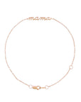 14K rose gold petite script Mama Bracelet on a white background Camille Jewelry