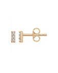14K Rose Gold Small Diamond Bar Stud Earrings Side View on a white background - Camille Jewelry