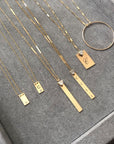 14K gold filled Plaque Personalized Necklaces on a gray background - Camille Jewelry