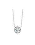 14K White Gold Natural Diamond French Halo Solitaire Necklace On White Background- Camille Jewelry