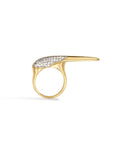Phoenix Pave Gold Beak Crossover Ring Side View on a white background- Camille Jewelry