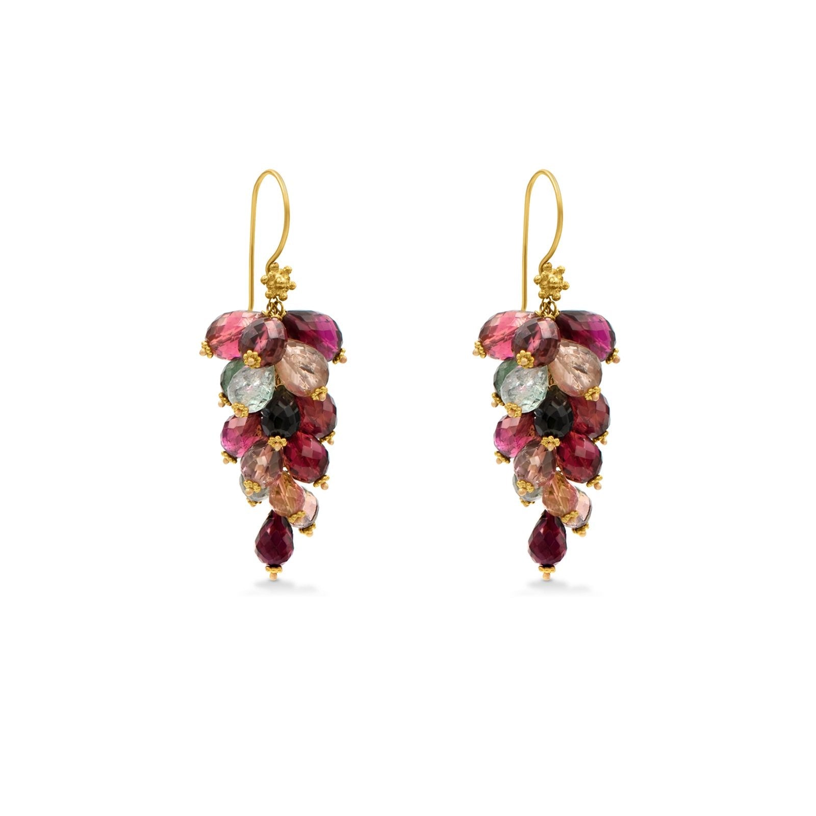 Rainbow Tourmaline Cluster Gold Earrings - Camille Jewelry