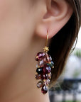 Model wearing Rainbow Beaded Tourmaline Cluster Gold Earrings - Camille Jewelry