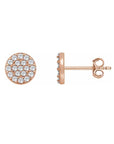 14K rose gold Round Pavé Diamond stud Earrings on a white background by Camille Jewelry