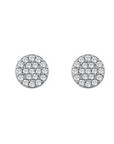 14K white gold Round Pavé Diamond Earrings on a white background by Camille Jewelry