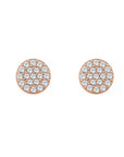 14K rose gold Round Pavé Diamond Earrings on a white background by Camille Jewelry.