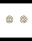 14K yellow gold Round Pavé Diamond Earrings on a white background by Camille Jewelry