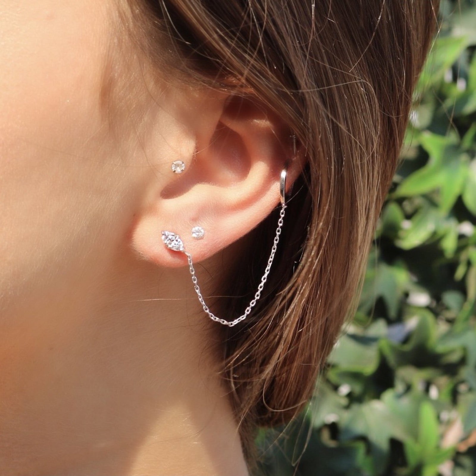 Silver Stud Earrings With Ear Cuff - Camille Jewelry