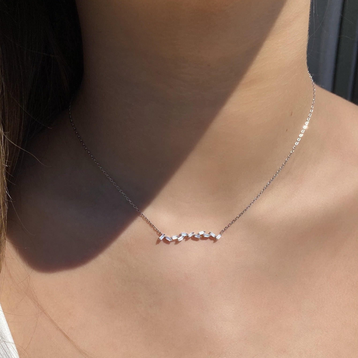 Sterling Silver - Baguette Bar Necklace - Camille Jewelry