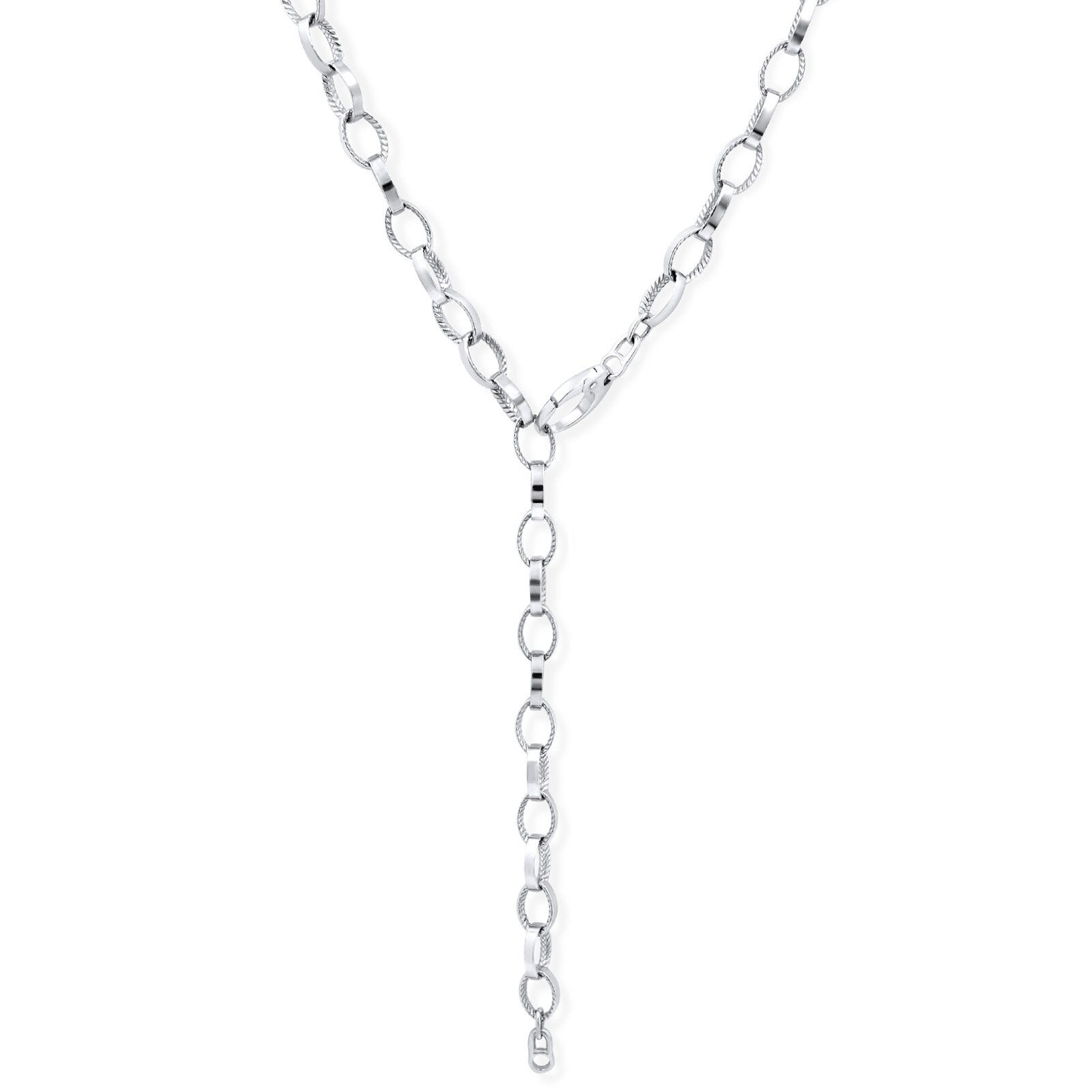 Sterling Silver - Braided Texture Oval Link Necklace - Camille Jewelry