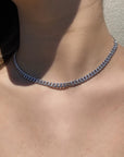 Sterling Silver Pave Curb Link Chain Necklace on a models neck–Camille Jewelry