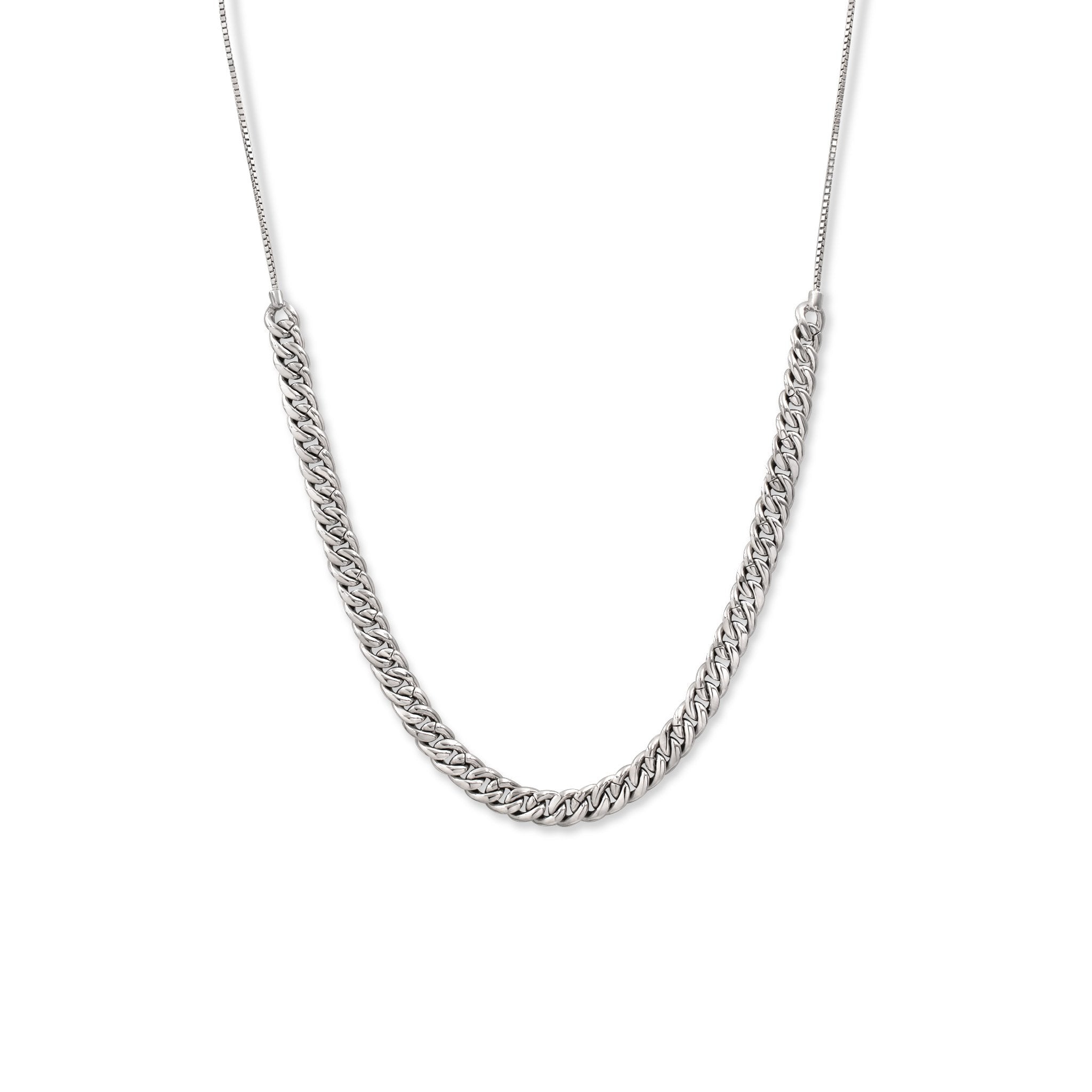 Sterling Silver - Curb Pave Chain Link Necklace - Camille Jewelry