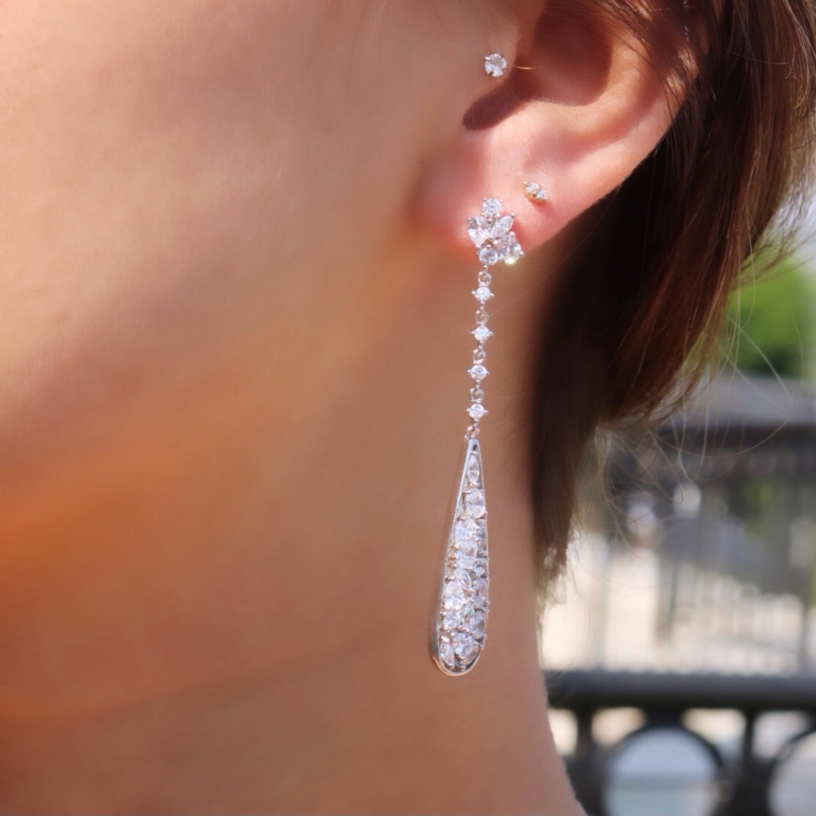 Sterling Silver Elongated Teardrop Stud Earrings - Camille Jewelry