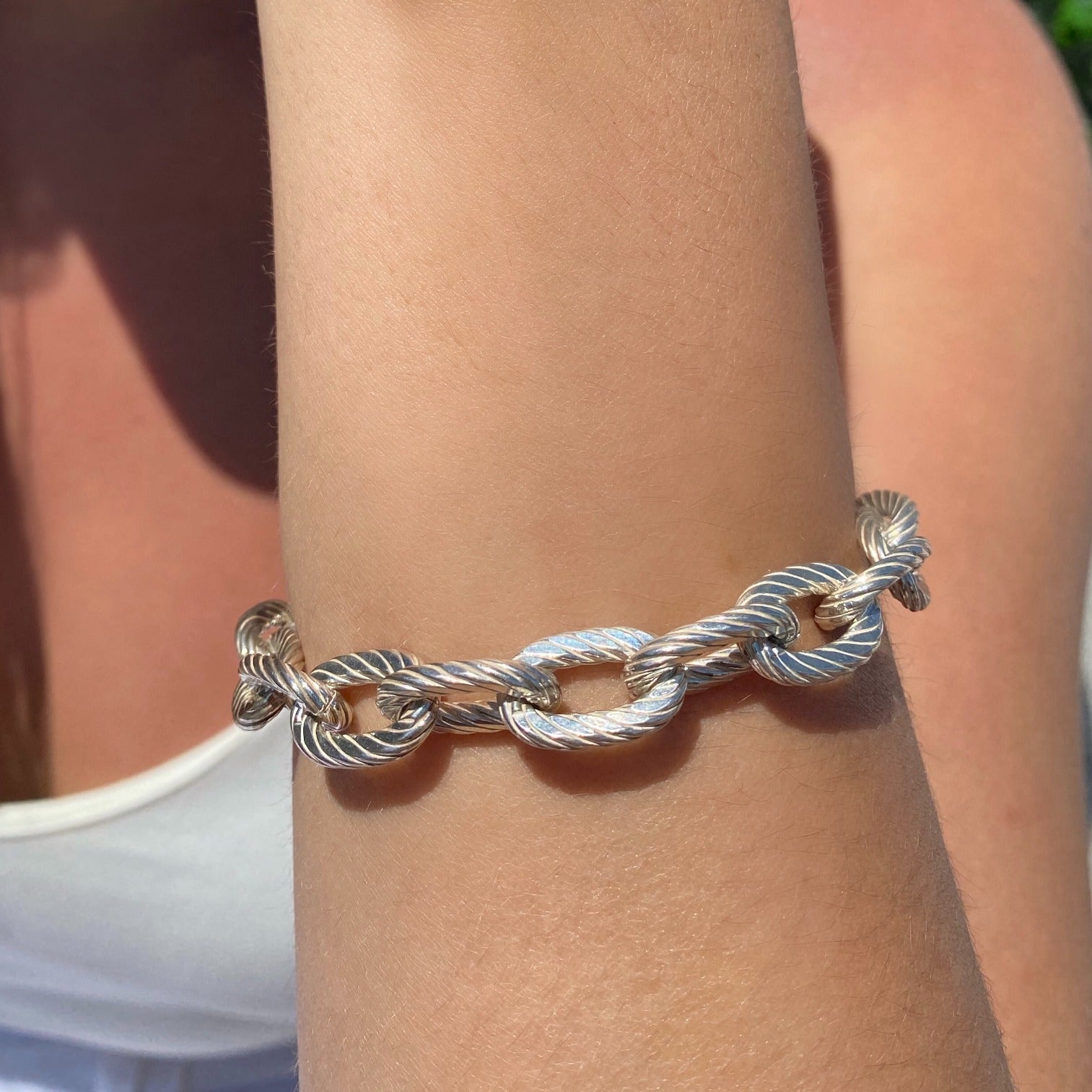 Sterling Silver Rope Texture Link Bracelet - Camille Jewelry