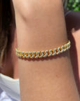 Vermeil Curb Pave Chain Link Bracelet on a models arm- Camille Jewelry
