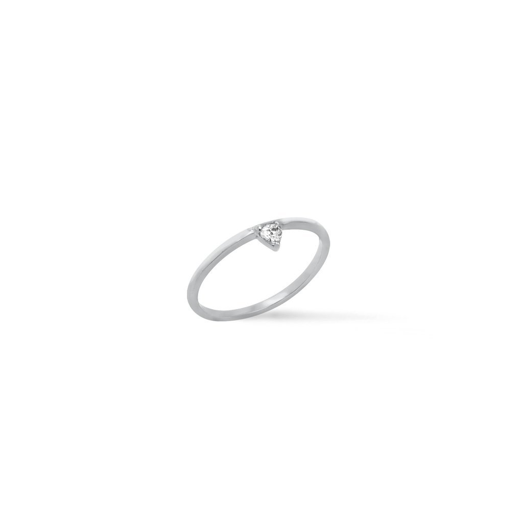 Dainty Sterling Silver Trillion Ring On White Background- Camille Jewelry