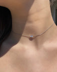 Double Trillion Solitaire Necklace | Silver Semi-Fine Jewelry on models neck - Camille Jewelry