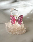 Pink Tourmaline & Diamond Butterfly Ring on quartz display– 14K Gold Hand-Carved Statement Jewelry - Camille Jewelry