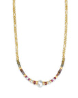 Tourmaline & Pearl Gemstone Bead Necklace On Gold Filled Chain On a white background- Camille Jewelry