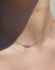Double Trillion Solitaire Necklace | Gold Vermeil Semi-Fine Jewelry on models neck- Camille Jewelry
