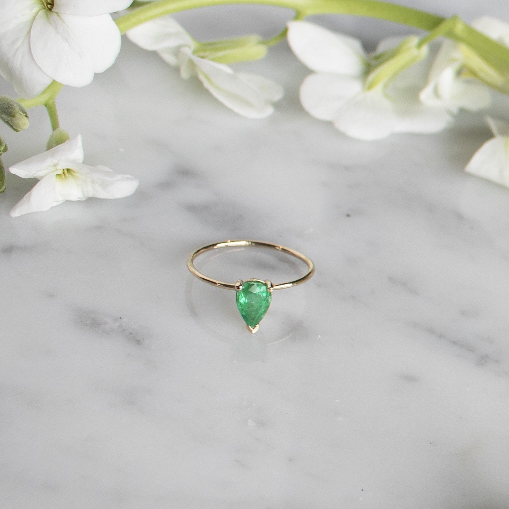 Venus - 14K Gold Pear Shaped Emerald Ring - Camille Jewelry