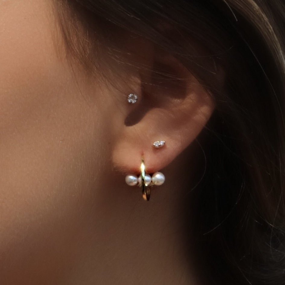 Vermeil - Pearl Front & Back Stud Hoop Earrings - Camille Jewelry