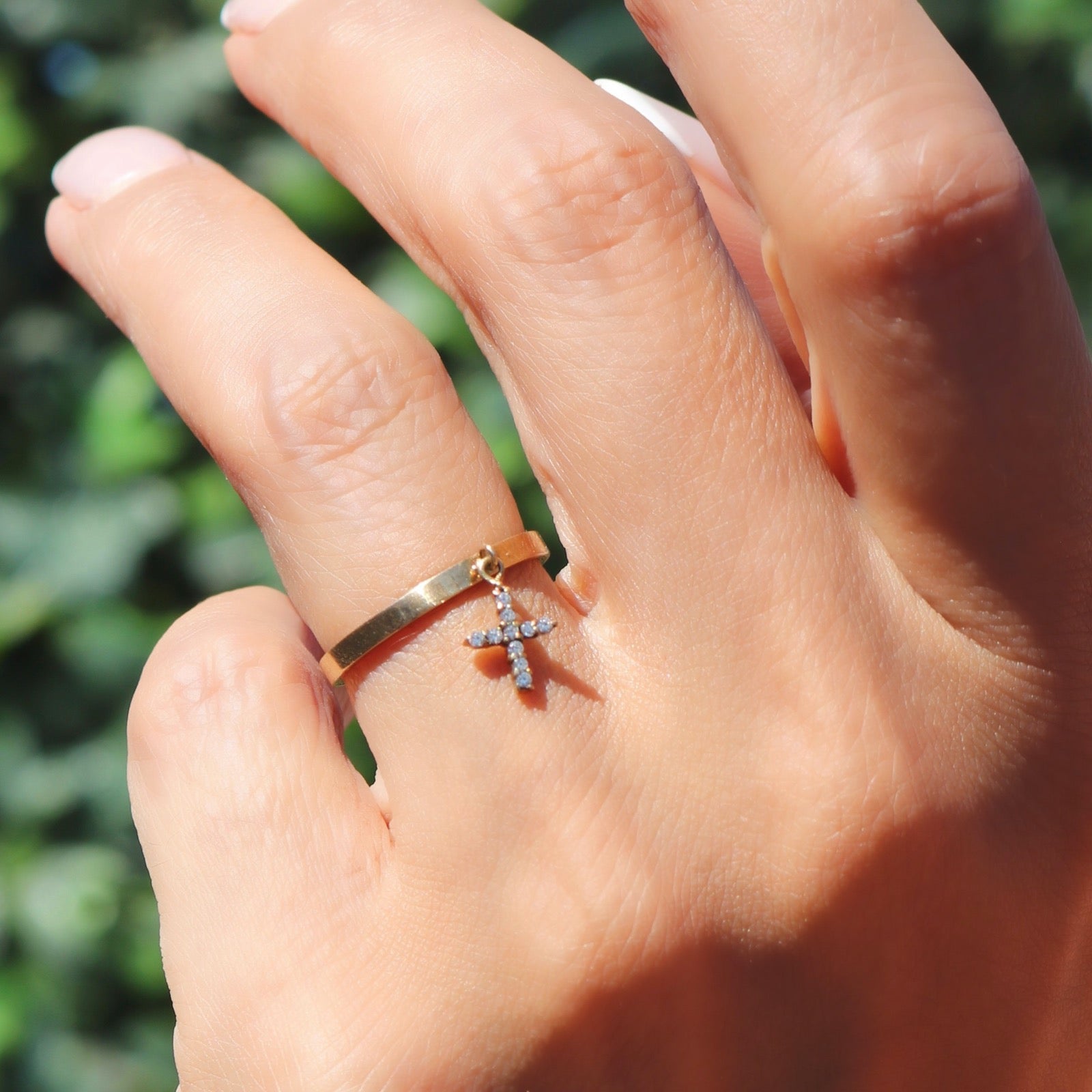 Vermeil & Sterling Silver Cross Charm Ring - Camille Jewelry