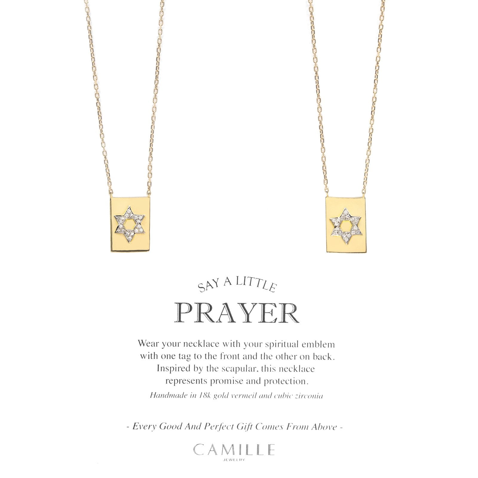 Vermeil &amp; Sterling Silver - Pave Star of David Scapular Necklace - Camille Jewelry