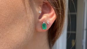 Emerald stud earrings with diamond accent | Camille Jewelry