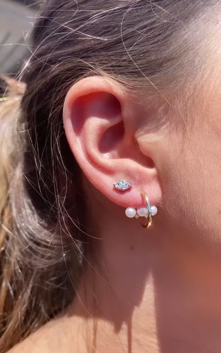 Vermeil Pearl Back Stud Hoop Earrings | Camille Jewelry