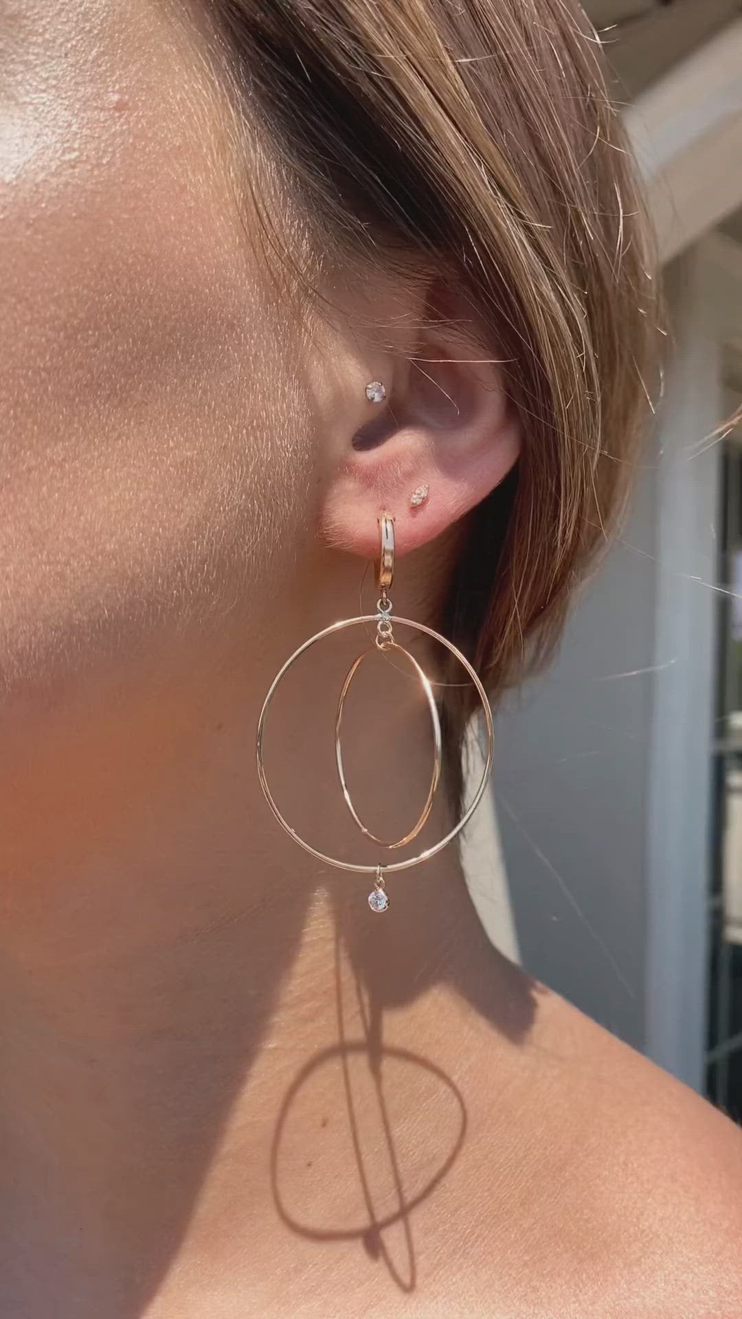 Double hoop huggie orbital gold filled earrings | Camille Jewelry