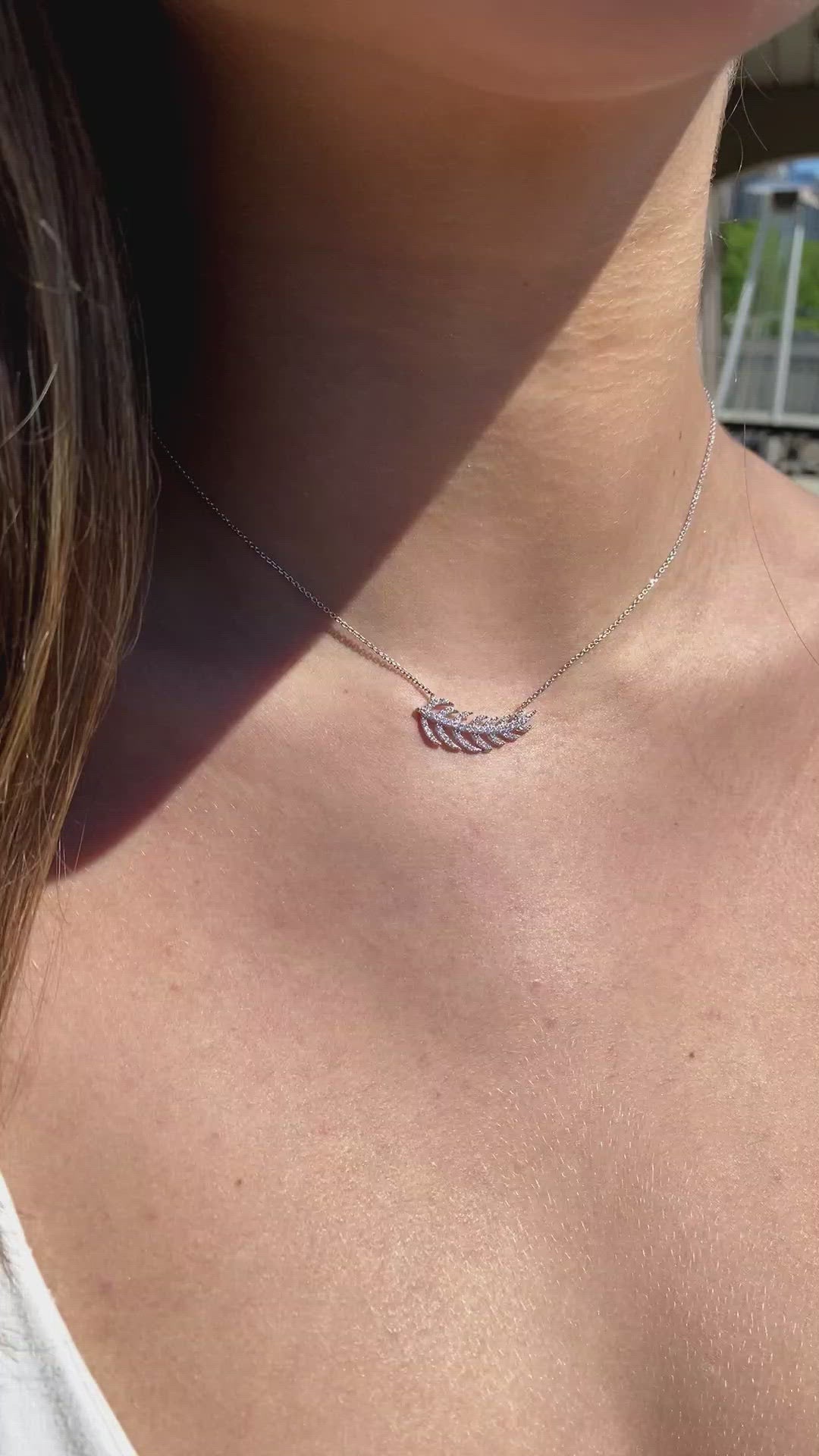 STERLING SILVER PAVE SINGLE FEATHER NECKLACE - CAMILLE JEWELRY