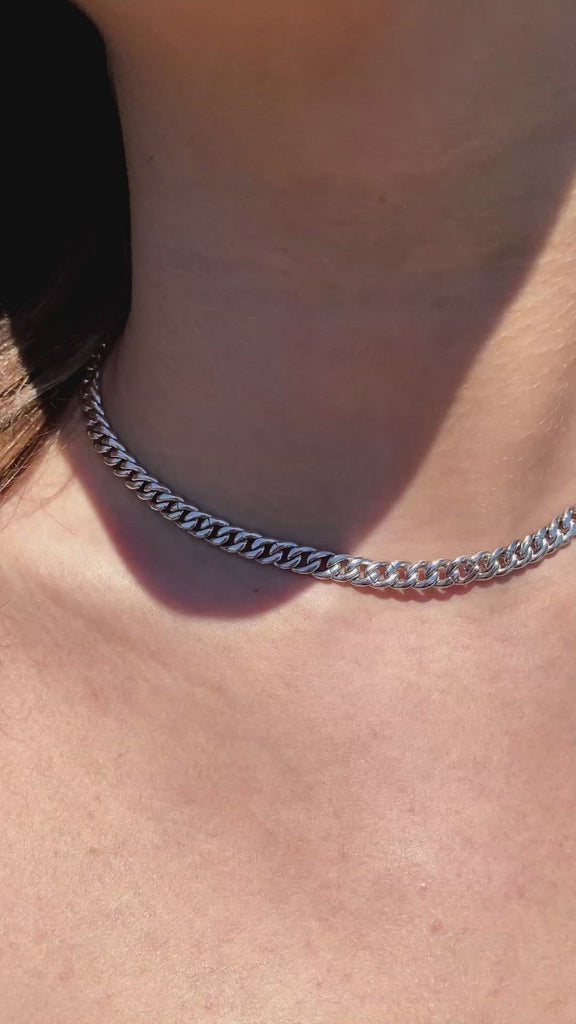 STERLING SILVER CURB PAVE CHAIN LINK NECKLACE - CAMILLE JEWELRY