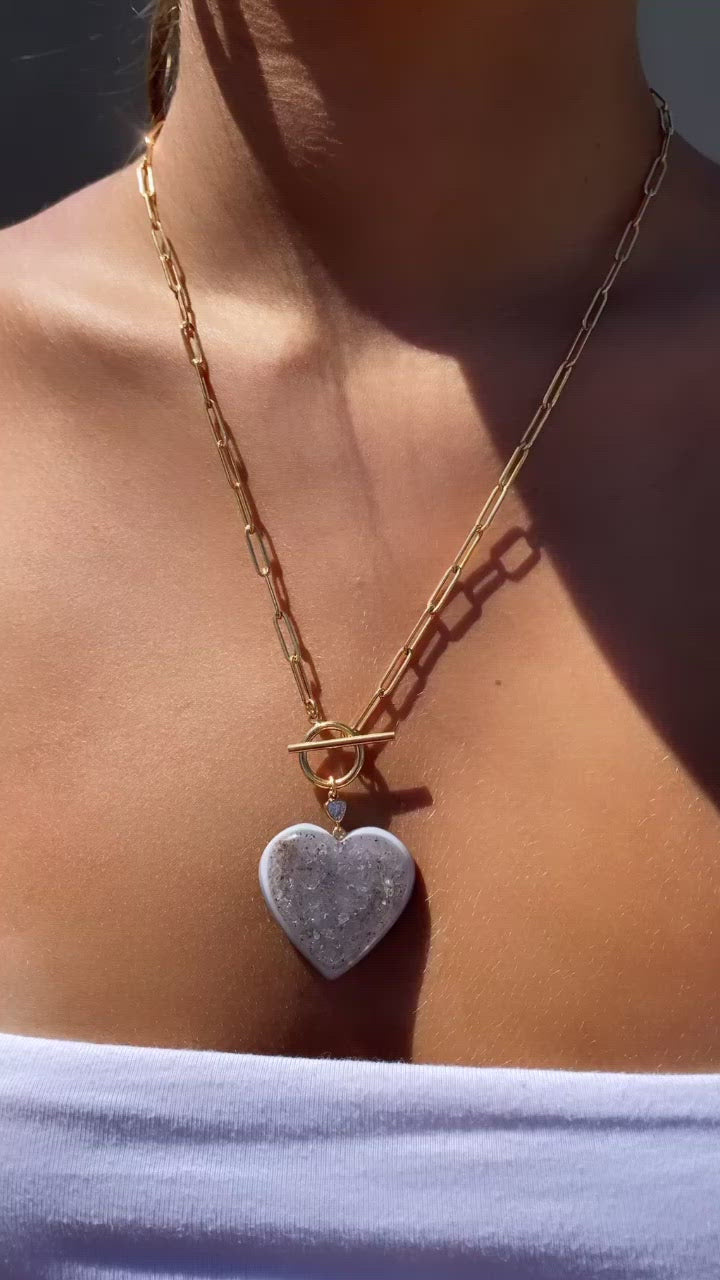Gold Filled Druzy Quartz Heart Necklace | Camille Jewelry