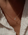14K Gold Drilled Diamond Necklace – Minimalist Floating Pendant - Camille Jewelry