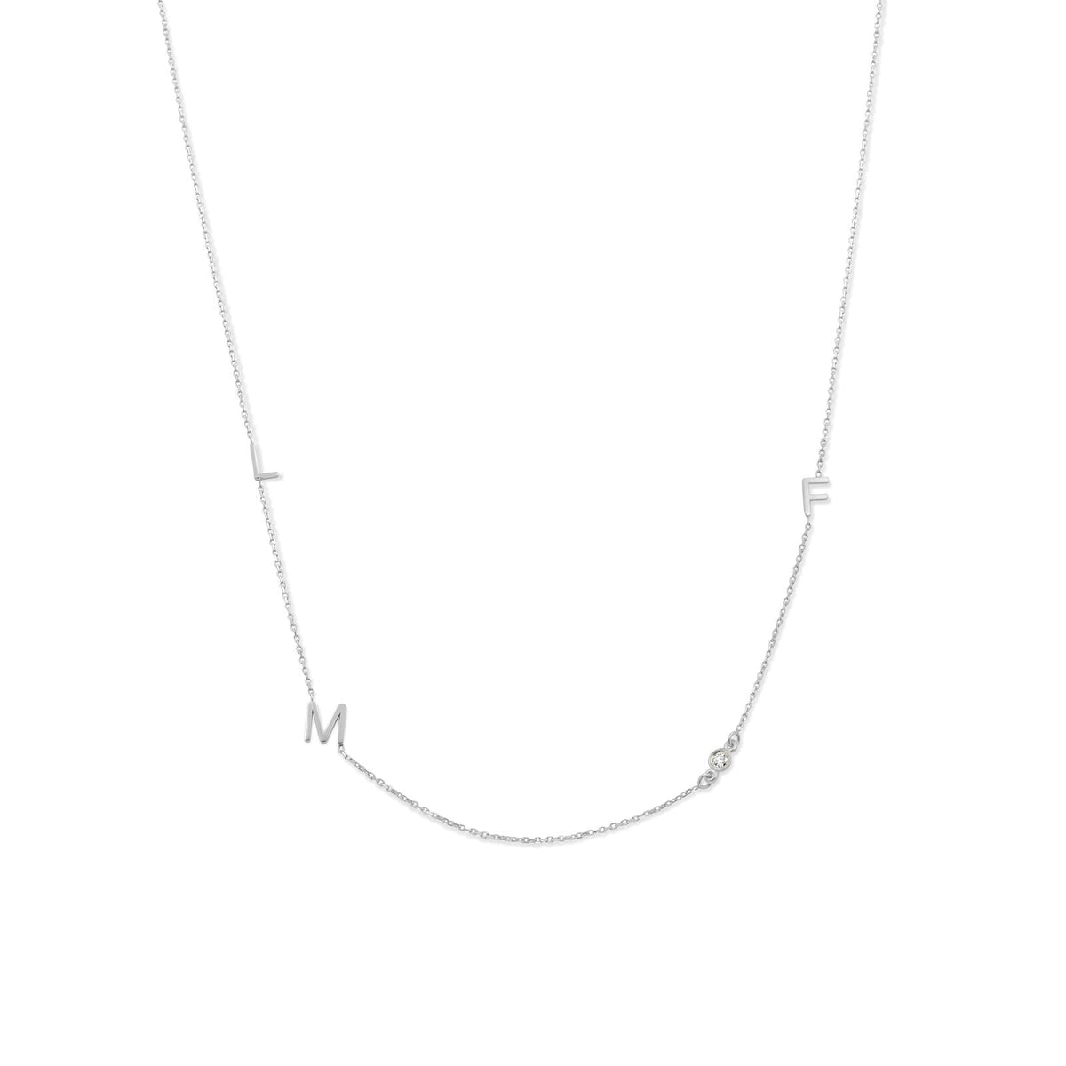 14K White Gold Initial Necklace on a white background– Custom Letter & Diamond Accent Necklace - Camille Jewelry