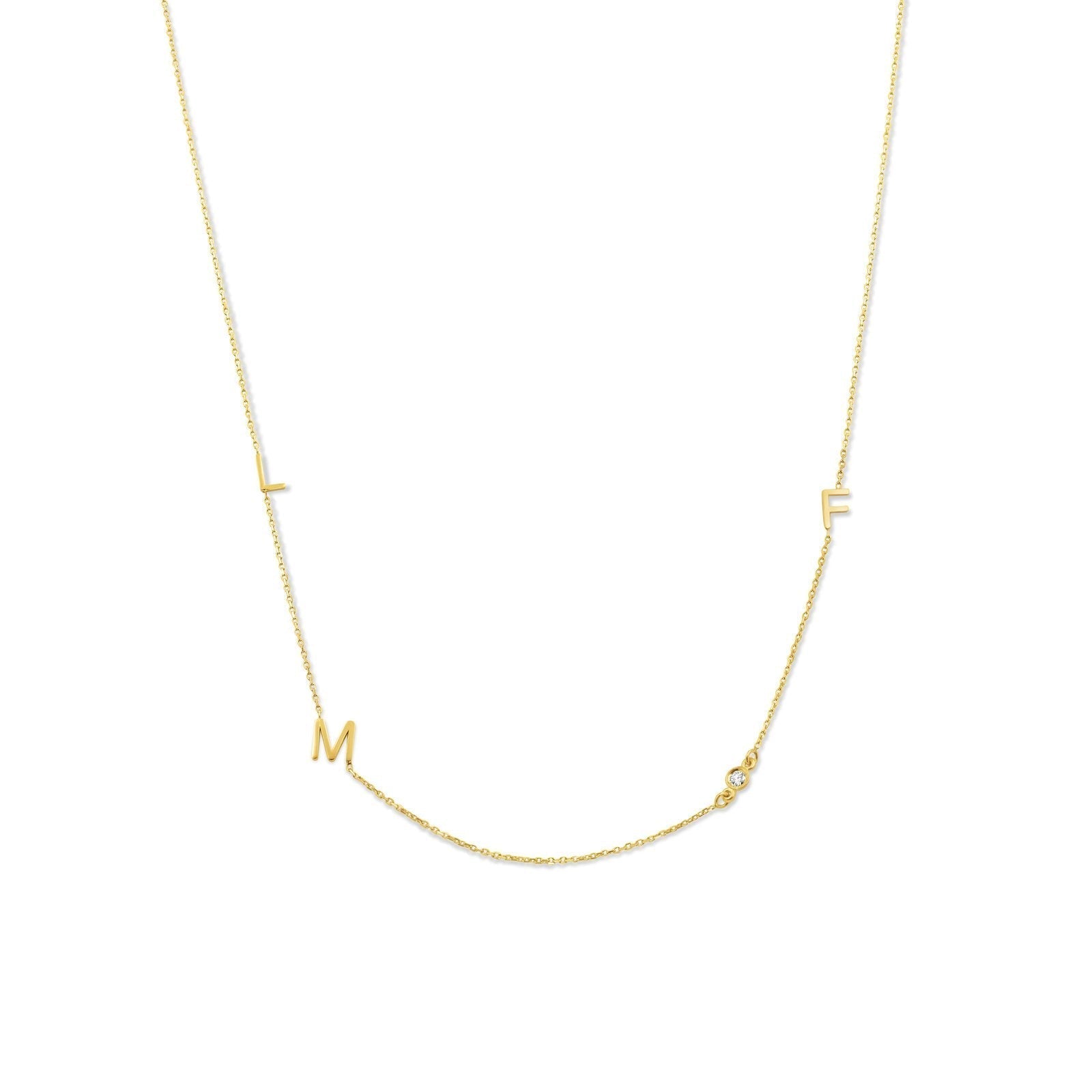 14K yellow gold initial necklace on a white background – Custom Letter & Diamond Accent Necklace - Camille Jewelry