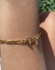 3.5mm Gold-Filled Figaro Chain Bracelet – Timeless Elegance with Toggle Closure on models wrist- Camille Jewelry