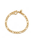 Figaro chain bracelet in 14K gold filled, 4mm gauge, with toggle closure on a white background by Camille Jewelry