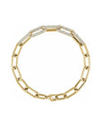 Gold paperclip bracelet in 14K yellow gold in lab created diamonds on a white background by Camille Jewelry