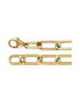 14K yellow gold paperclip bracelet chain closure on white background by Camille Jewelry. 