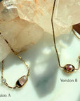 gold filled bracelets in rose cut tourmalines on display.