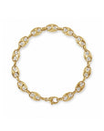 14K yellow Gold mariner bracelet with diamonds on a white background by Camille Jewelry. 