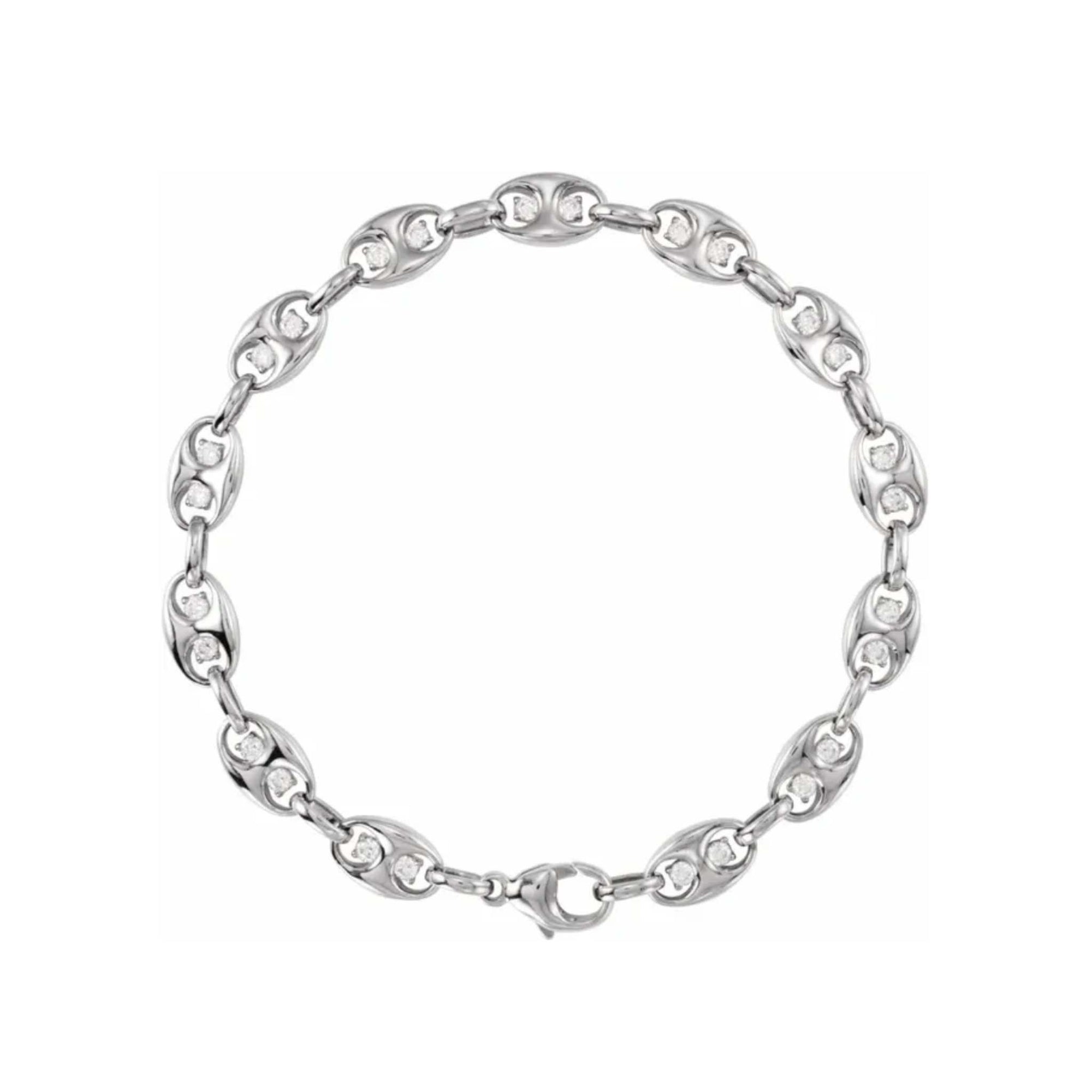 white gold mariner bracelet with lab diamond accents on a white background by Camille Jewelry