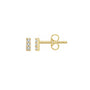 Mini diamond bar stud earrings in 14K yellow gold on a white background by Camille Jewelry.
